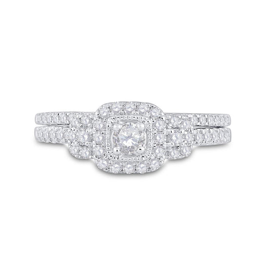 14k White Gold Round Diamond Bridal Wedding Ring Set 1/2 Cttw Size 5