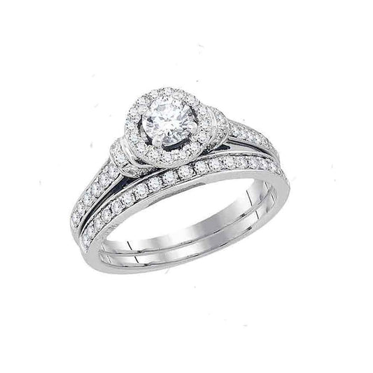 14k White Gold Round Diamond Bridal Wedding Ring Set 1 Cttw