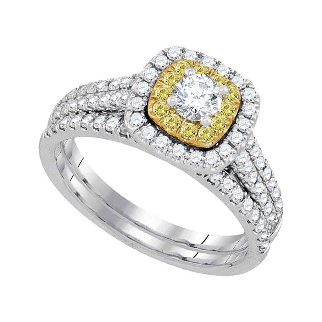 14k White Gold Round Diamond Bridal Wedding Ring Set 1 Cttw