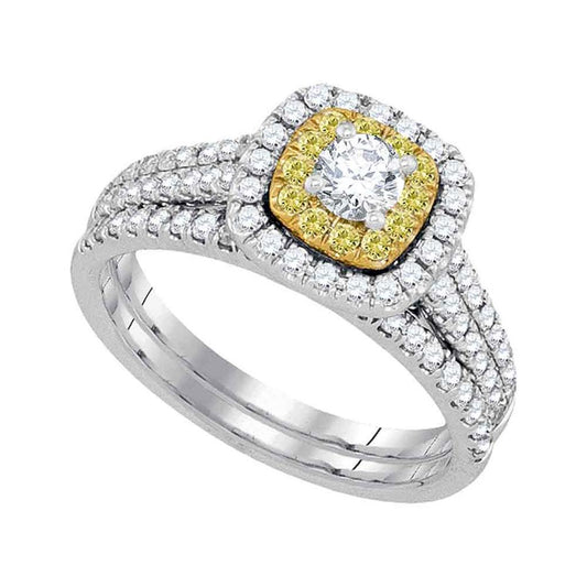 14k White Gold Round Diamond Bridal Wedding Ring Set 1 Cttw