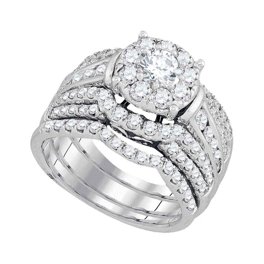 14k White Gold Round Diamond Halo Bridal Wedding Ring Set 2-3/8 Cttw