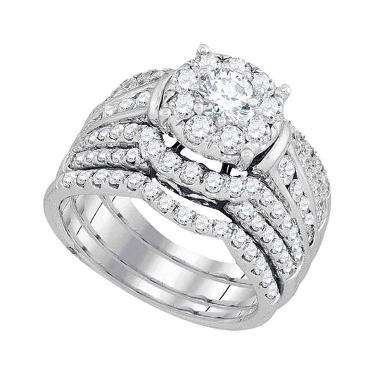 14k White Gold Round Diamond Halo Bridal Wedding Ring Set 2-3/8 Cttw