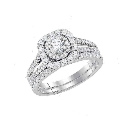 14k White Gold Round Diamond Bridal Wedding Ring Set 1-1/2 Cttw (Certified)