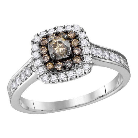 14k White Gold Round Brown Diamond Solitaire Bridal Engagement Ring 3/4 Cttw