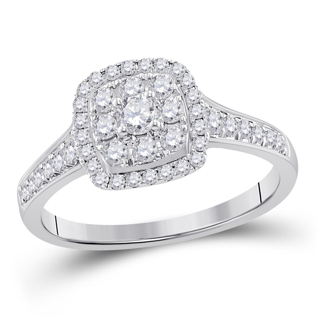 14k White Gold Round Diamond Cluster Bridal Engagement Ring 5/8 Cttw (Certified)