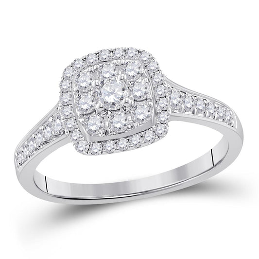 14k White Gold Round Diamond Cluster Bridal Engagement Ring 5/8 Cttw (Certified)