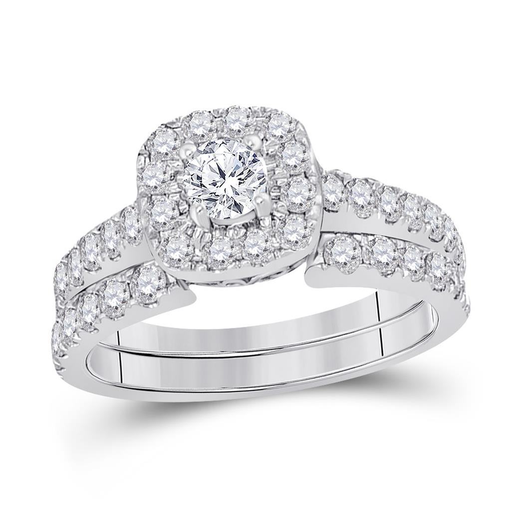 14k White Gold Round Diamond Bridal Wedding Ring Set 1-3/8 Cttw (Certified)