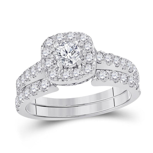 14k White Gold Round Diamond Bridal Wedding Ring Set 1-3/8 Cttw (Certified)