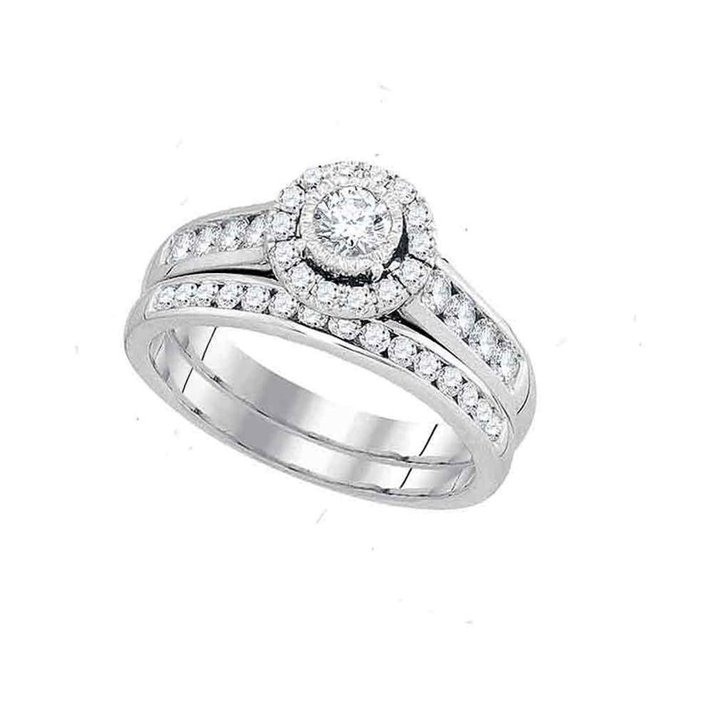 14k White Gold Round Diamond Bridal Wedding Ring Set 1 Cttw