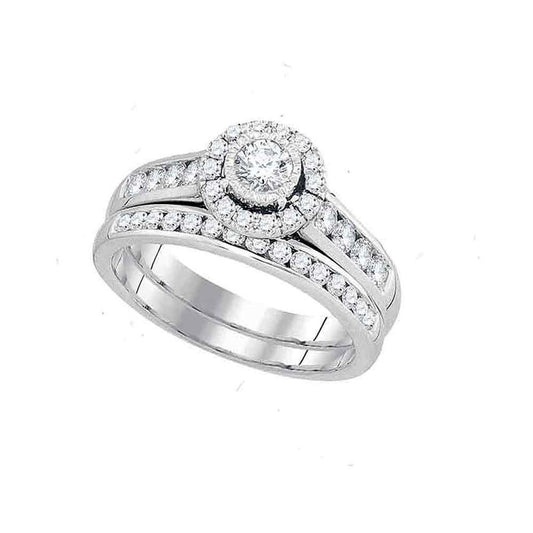 14k White Gold Round Diamond Bridal Wedding Ring Set 1 Cttw