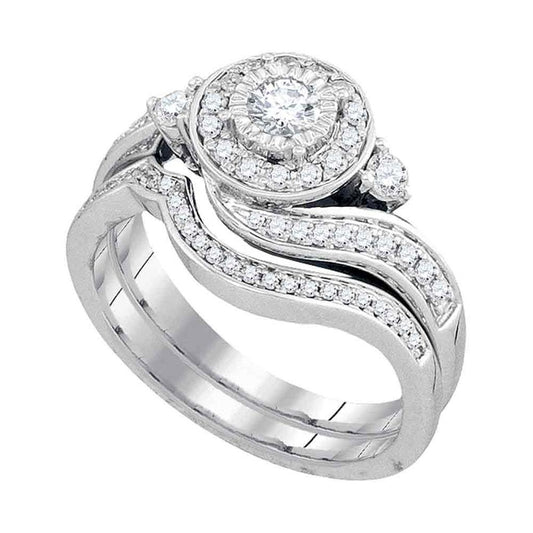 14k White Gold Round Diamond Bridal Wedding Ring Set 5/8 Cttw (Certified)