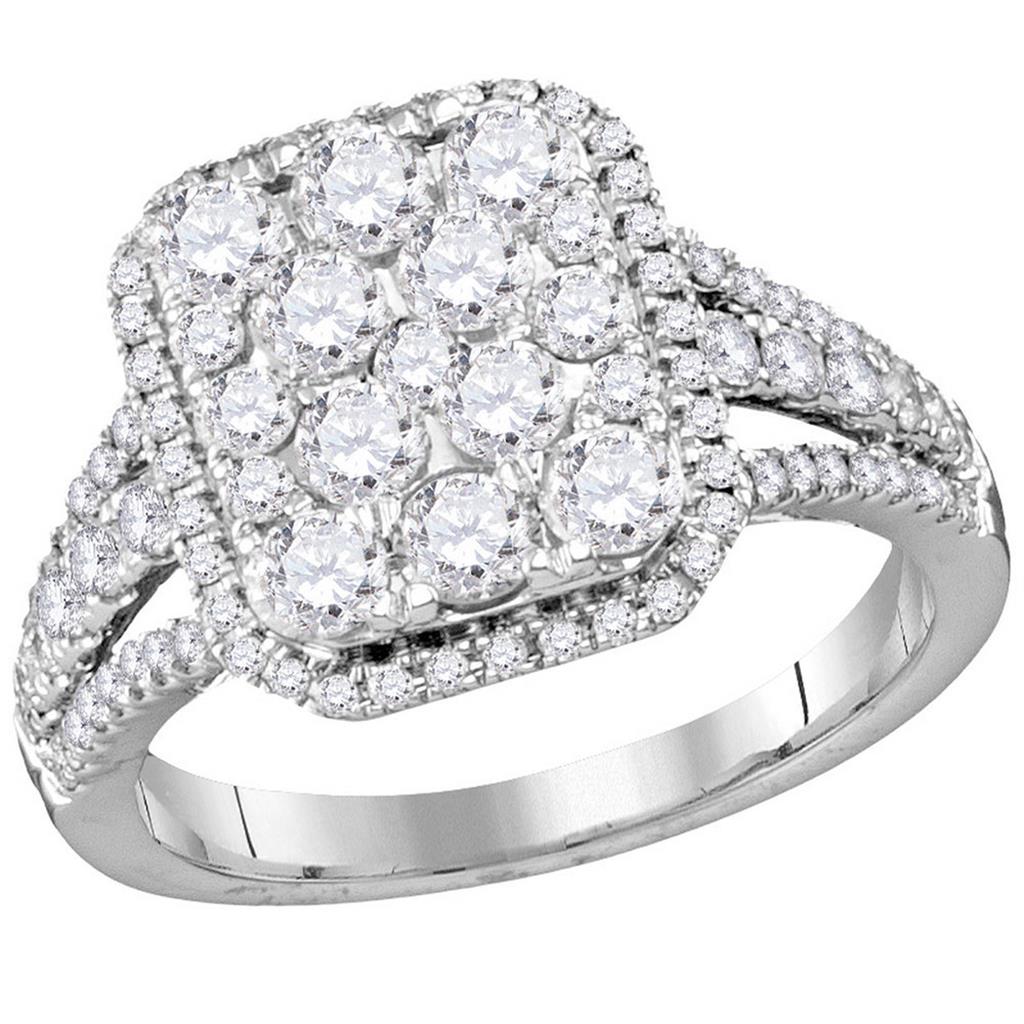 14k White Gold Round Diamond Emerald Bridal Engagement Ring 1-3/4 Cttw