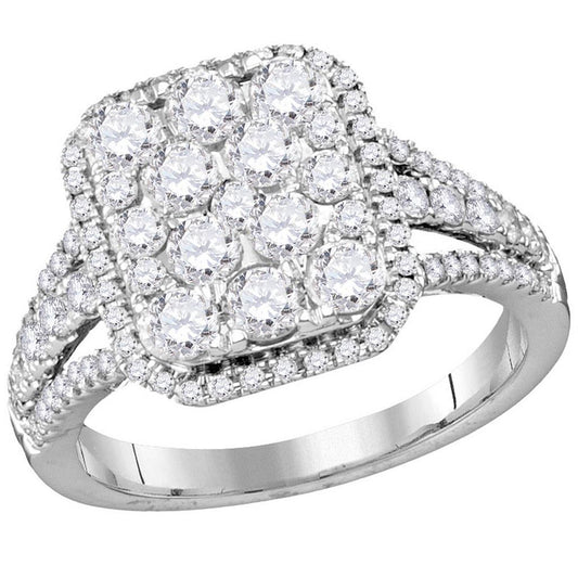 14k White Gold Round Diamond Emerald Bridal Engagement Ring 1-3/4 Cttw