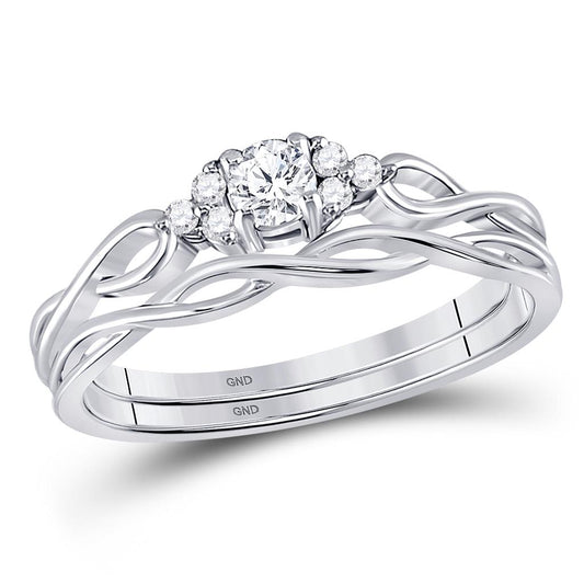 14k White Gold Round Diamond Bridal Wedding Ring Set 1/6 Cttw