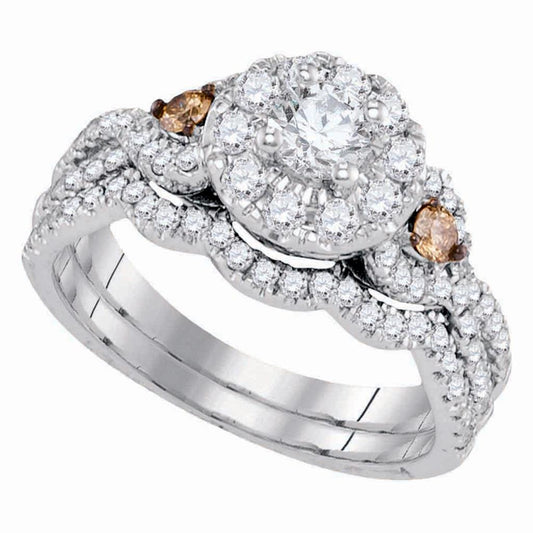 14k White Gold Round Diamond Bridal Wedding Ring Set 1 Cttw