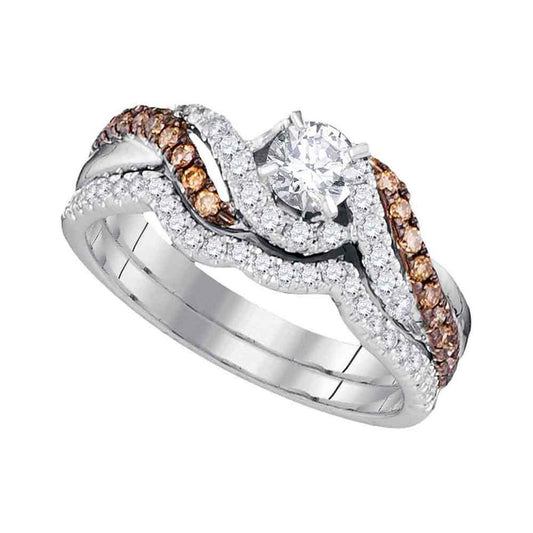 14k White Gold Round Diamond Bridal Wedding Ring Set 7/8 Cttw