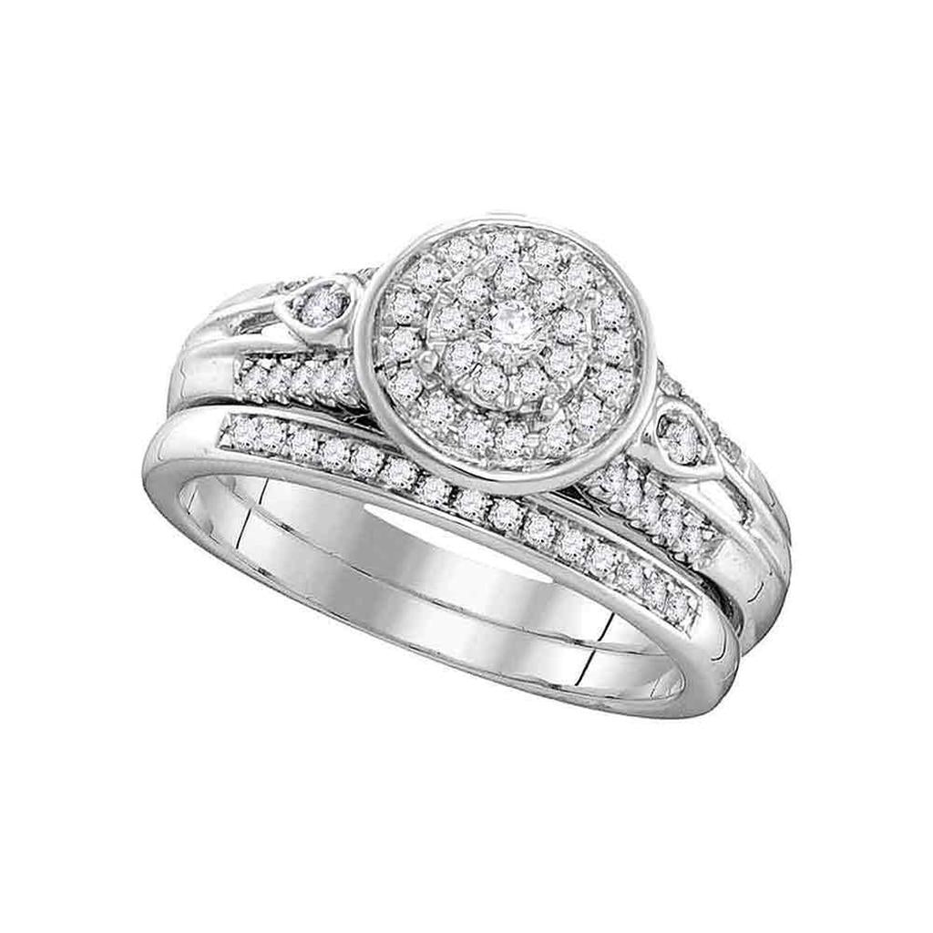 14k White Gold Round Diamond Halo Bridal Wedding Ring Set 3/8 Cttw