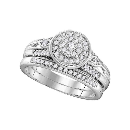 14k White Gold Round Diamond Halo Bridal Wedding Ring Set 3/8 Cttw