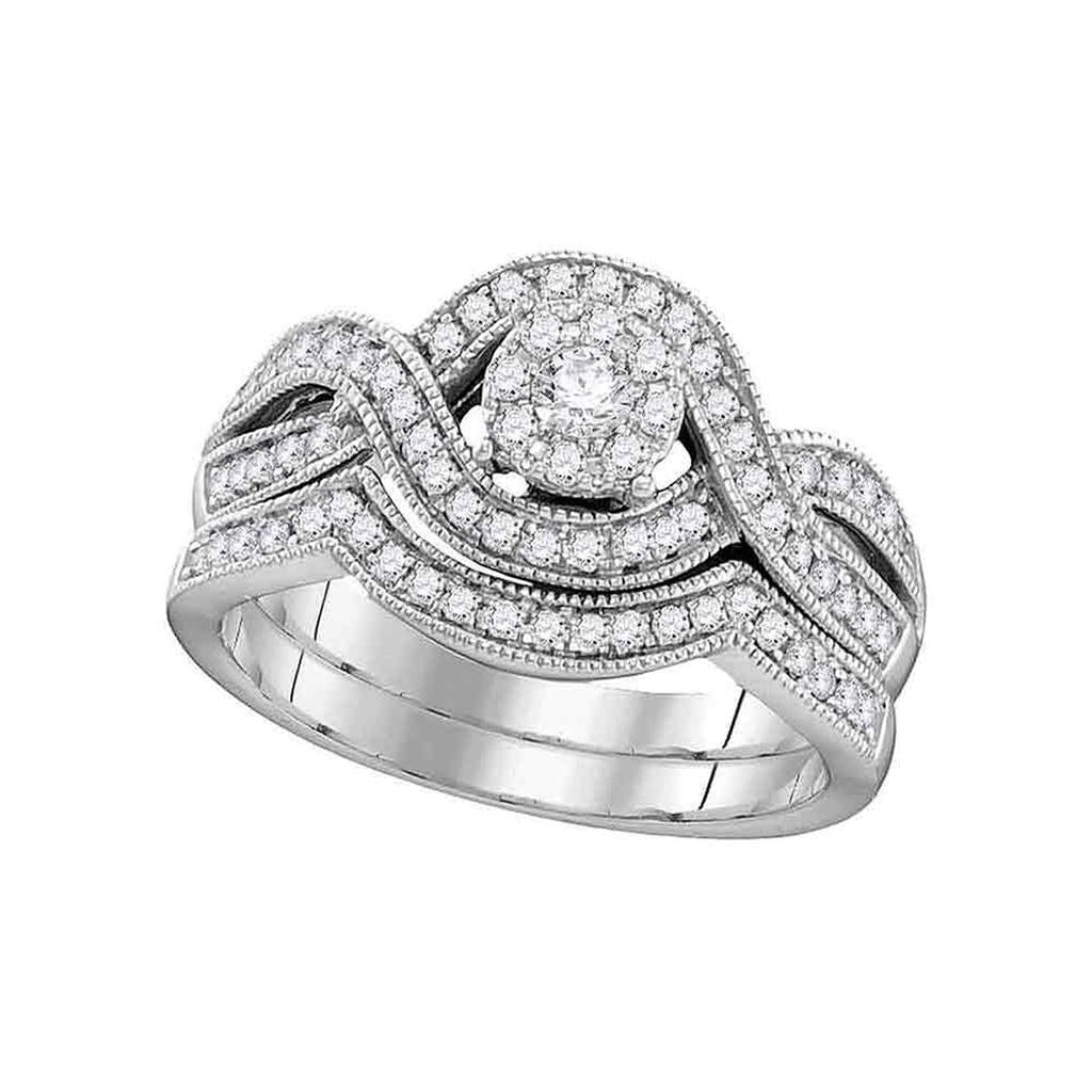 14k White Gold Round Diamond Bridal Wedding Ring Set 1/2 Cttw (Certified)