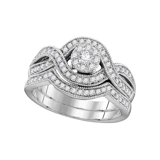 14k White Gold Round Diamond Bridal Wedding Ring Set 1/2 Cttw (Certified)