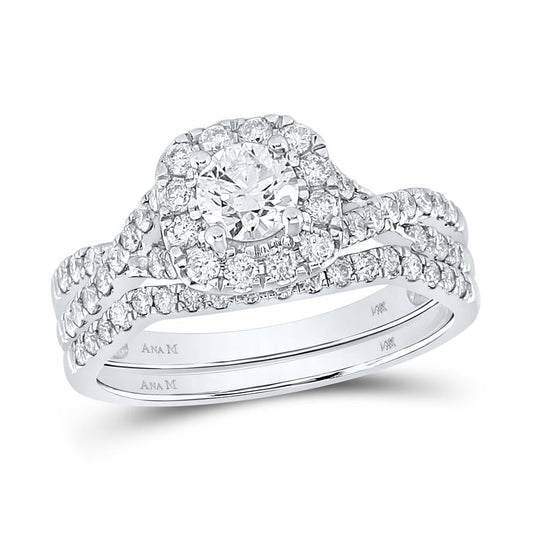 14k White Gold Round Diamond Bridal Wedding Ring Set 1 Ctw (Certified)