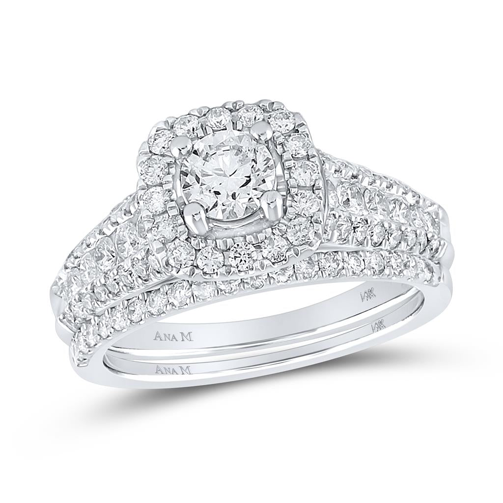 14k White Gold Round Diamond Bridal Wedding Ring Set 1-1/2 Ctw (Certified)