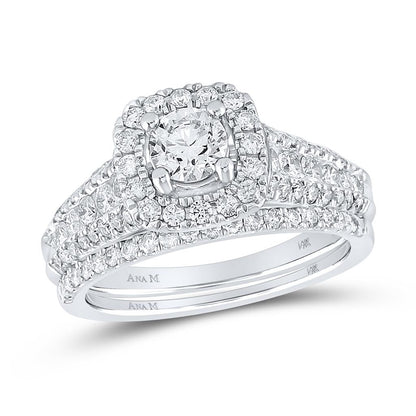14k White Gold Round Diamond Bridal Wedding Ring Set 1-1/2 Ctw (Certified)