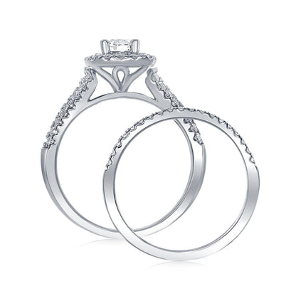 14k White Gold Round Diamond Bridal Wedding Ring Set 1-1/2 Ctw (Certified)