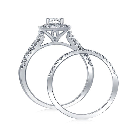 14k White Gold Round Diamond Bridal Wedding Ring Set 1-1/2 Ctw (Certified)