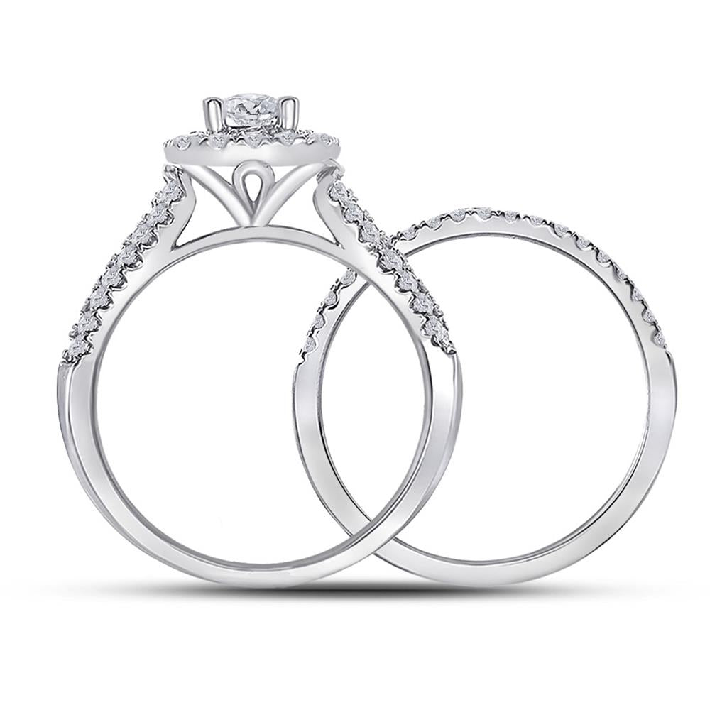 14k White Gold Round Diamond Bridal Wedding Ring Set 1-1/2 Ctw (Certified)