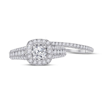 14k White Gold Round Diamond Bridal Wedding Ring Set 1-1/2 Ctw (Certified)