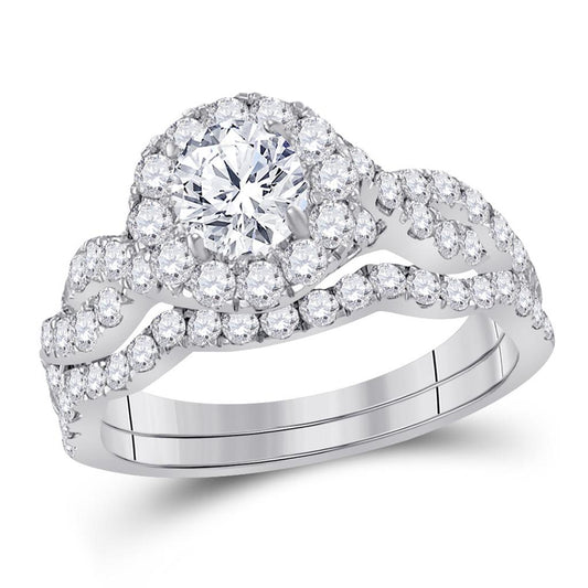 14k White Gold Round Diamond Bridal Wedding Ring Set 1-3/4 Ctw (Certified)