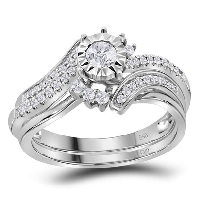 14k White Gold Round Diamond Bridal Wedding Ring Set 3/8 Cttw (Certified)