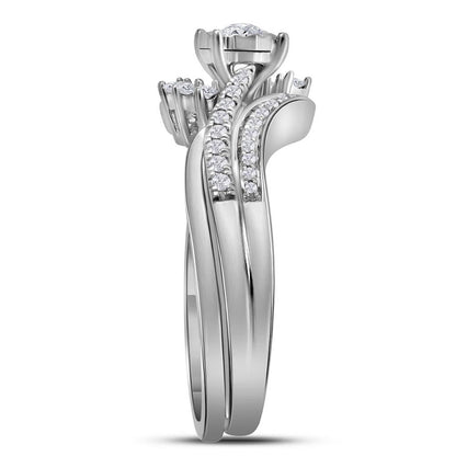 14k White Gold Round Diamond Bridal Wedding Ring Set 3/8 Cttw (Certified)