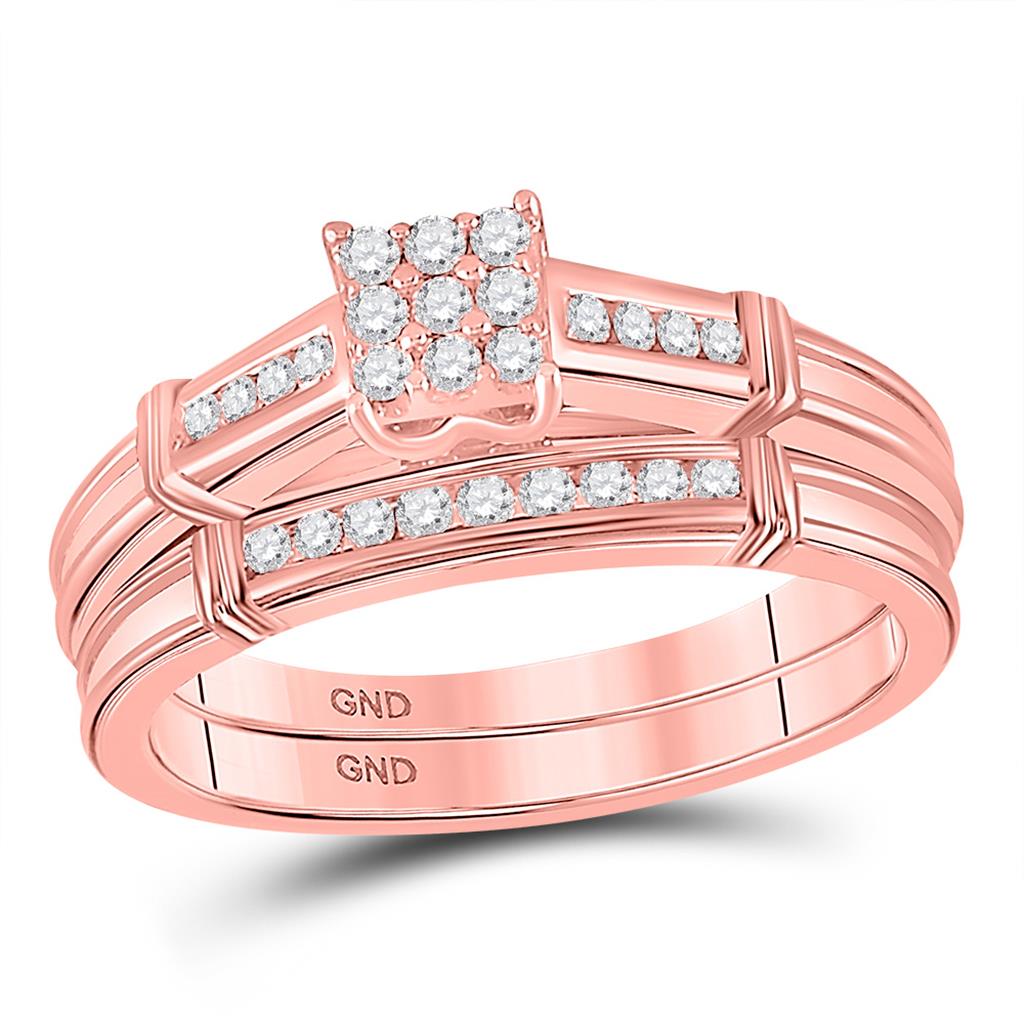 10k Rose Gold Round Diamond Bridal Wedding Ring Set 1/5 Cttw
