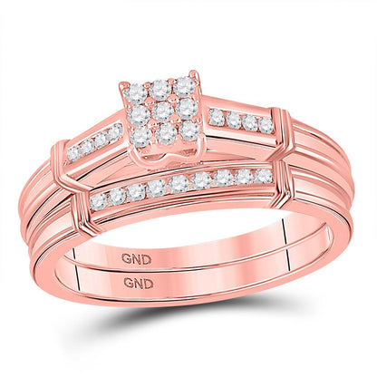 10k Rose Gold Round Diamond Bridal Wedding Ring Set 1/5 Cttw