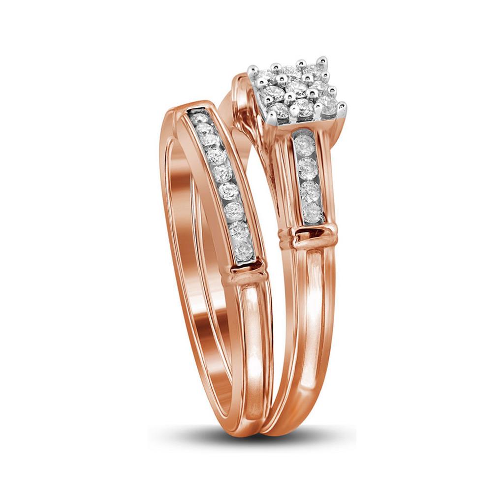 10k Rose Gold Round Diamond Bridal Wedding Ring Set 1/5 Cttw