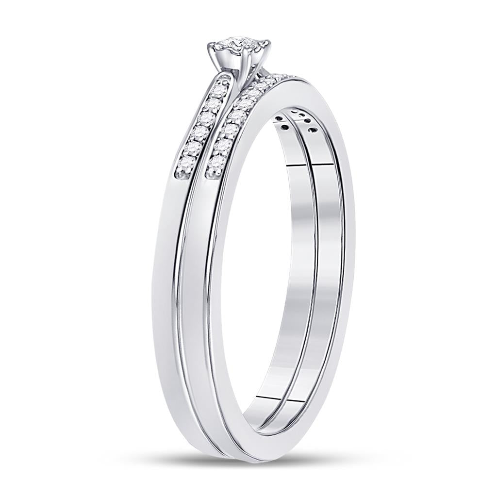 14k White Gold Round Diamond Bridal Wedding Ring Set 1/8 Cttw