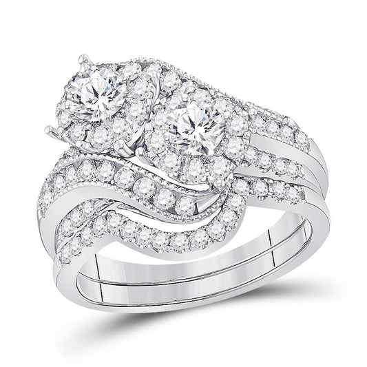 14k White Gold Round Diamond Bridal Wedding Ring Set 1-1/2 Cttw (Certified)
