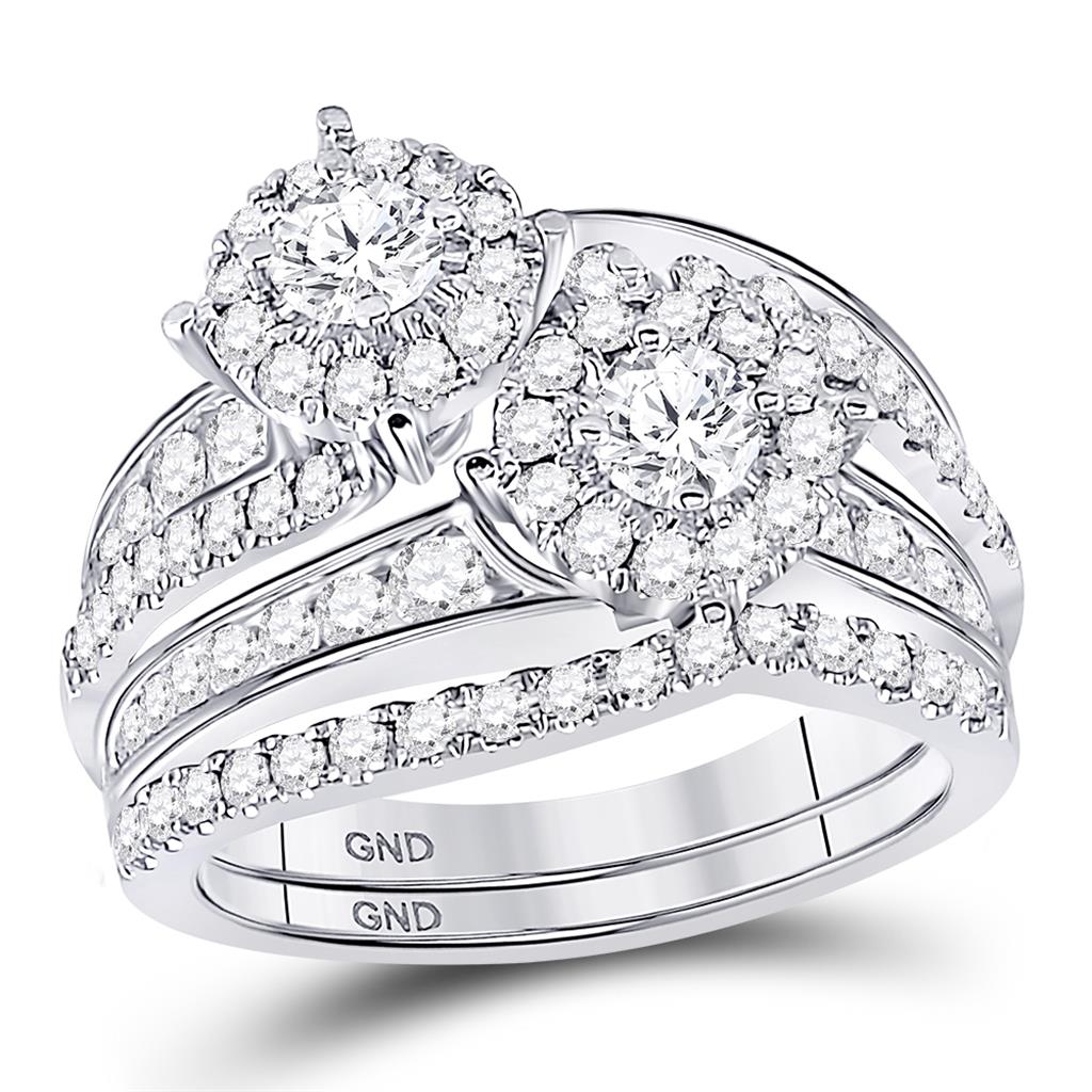 14k White Gold Round Diamond Bridal Wedding Ring Set 1-3/4 Ctw (Certified)