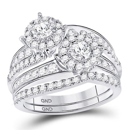 14k White Gold Round Diamond Bridal Wedding Ring Set 1-3/4 Ctw (Certified)