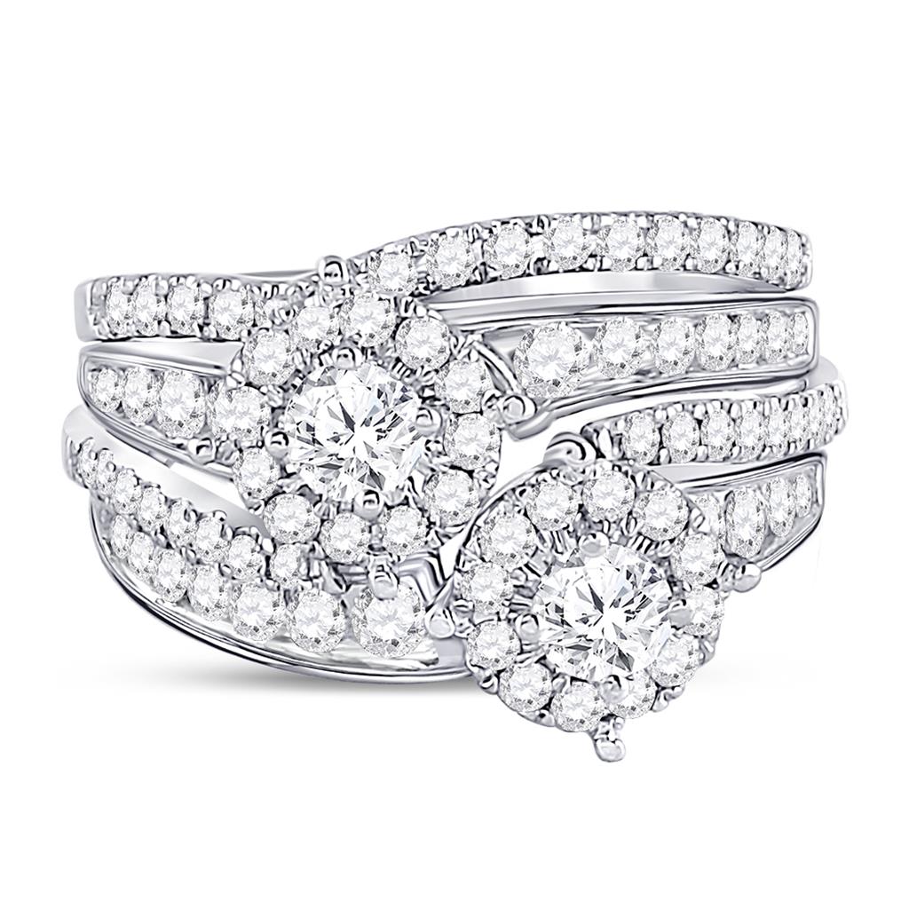 14k White Gold Round Diamond Bridal Wedding Ring Set 1-3/4 Ctw (Certified)