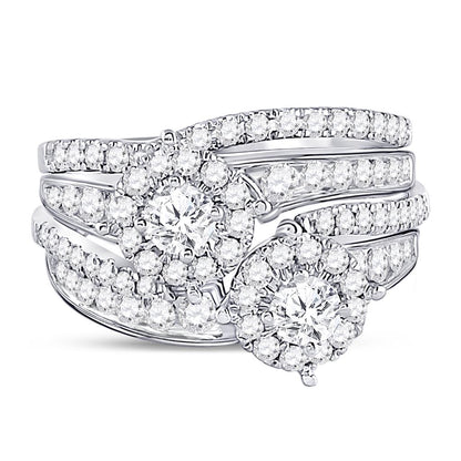 14k White Gold Round Diamond Bridal Wedding Ring Set 1-3/4 Ctw (Certified)