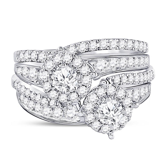 14k White Gold Round Diamond Bridal Wedding Ring Set 1-3/4 Ctw (Certified)
