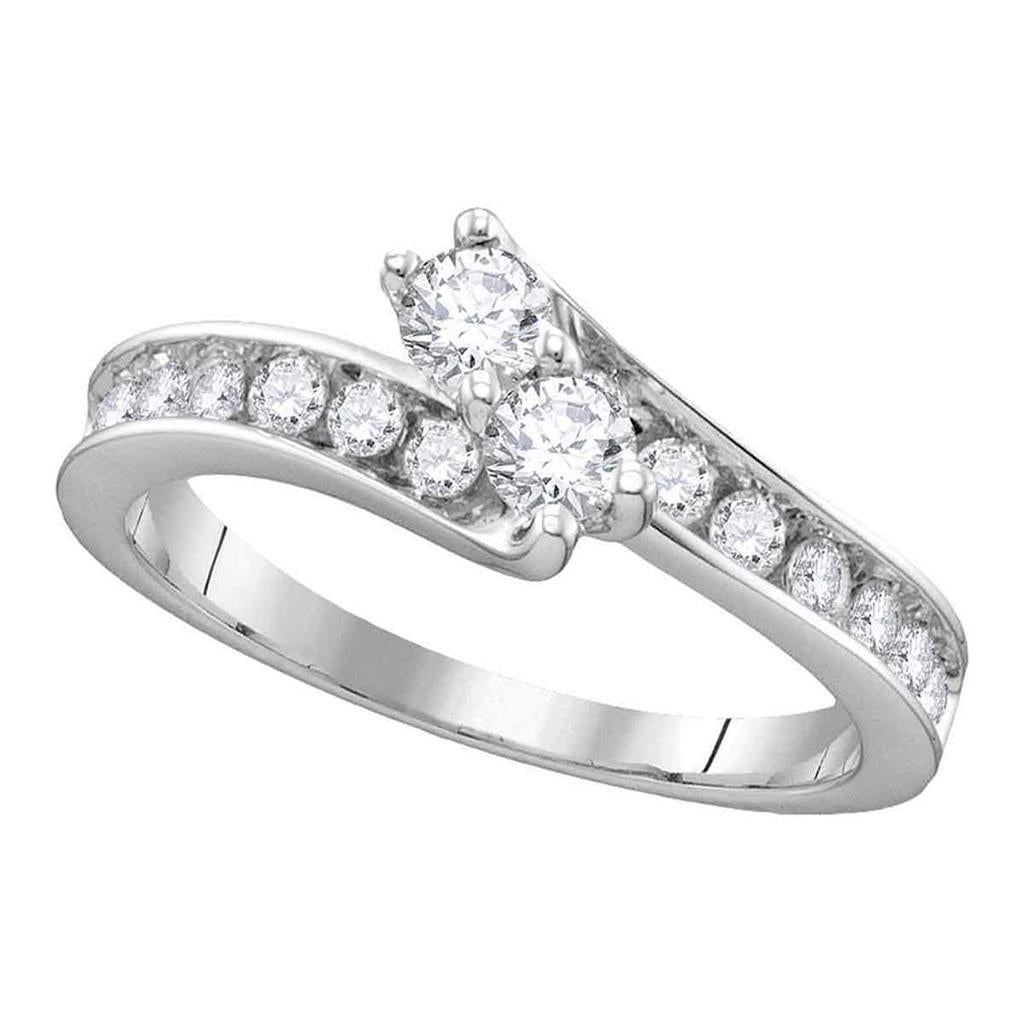 14k White Gold Round Diamond 2-stone Bridal Engagement Ring 1/2 Cttw (Certified)