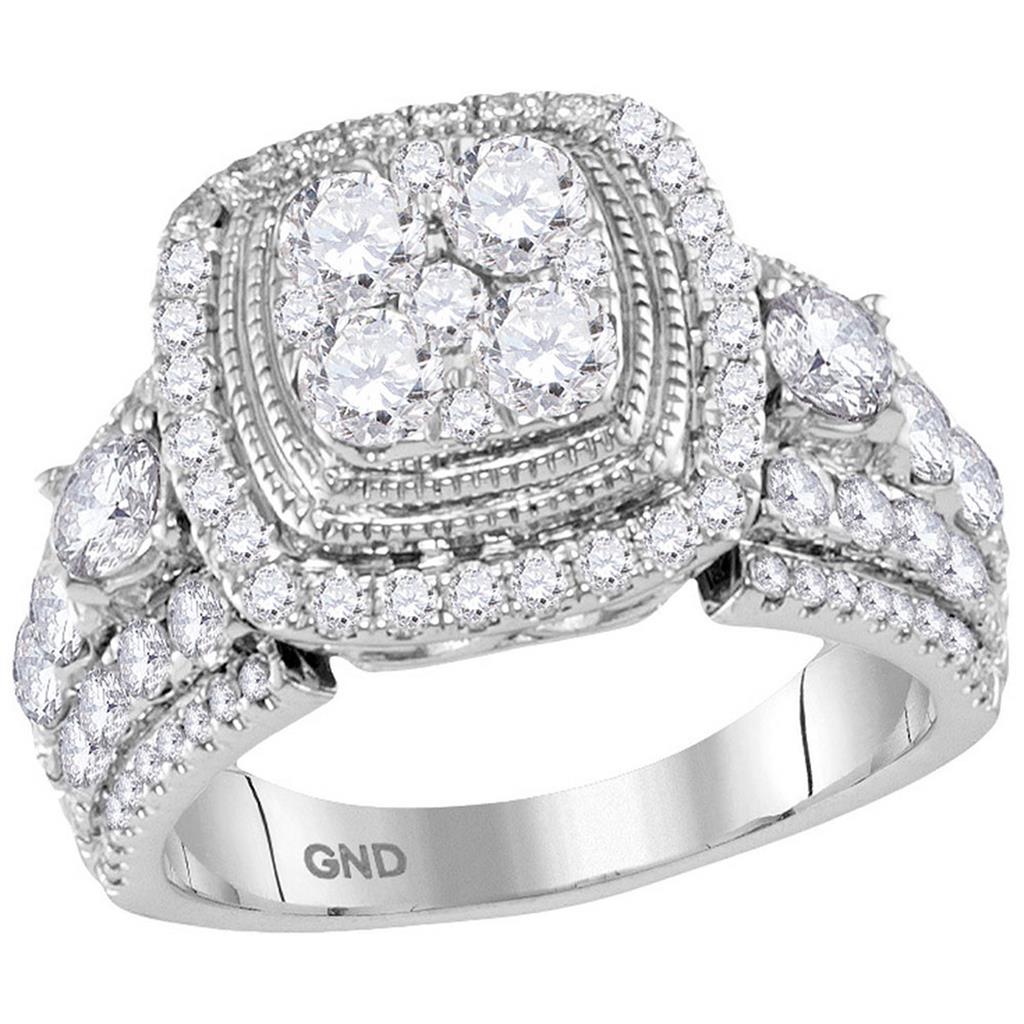 14k White Gold Round Diamond Cluster Bridal Engagement Ring 2-1/2 Cttw