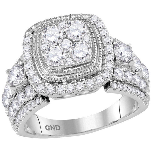 14k White Gold Round Diamond Cluster Bridal Engagement Ring 2-1/2 Cttw