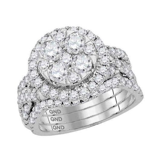 14k White Gold Round Diamond Bridal Wedding Ring Set 2-1/2 Cttw