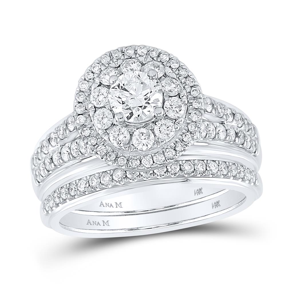 14k White Gold Round Diamond Bridal Wedding Ring Set 1-1/5 Cttw (Certified)