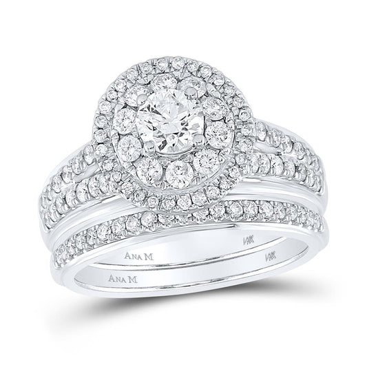 14k White Gold Round Diamond Bridal Wedding Ring Set 1-1/5 Cttw (Certified)